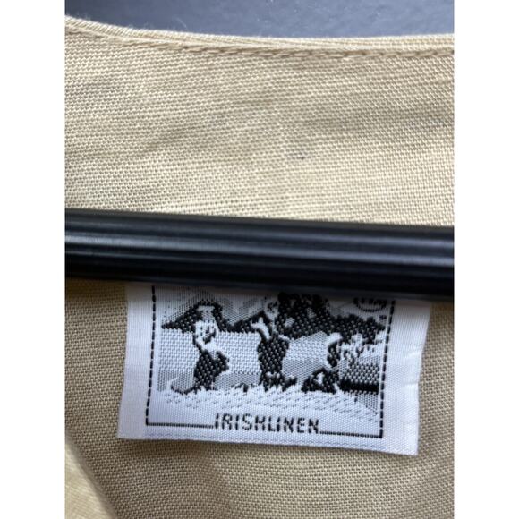 EDWARD Irish Linen Tan Embroidered Top Blouse Tunic 3/4 Sleeves Small‎ Petite - Picture 6 of 7